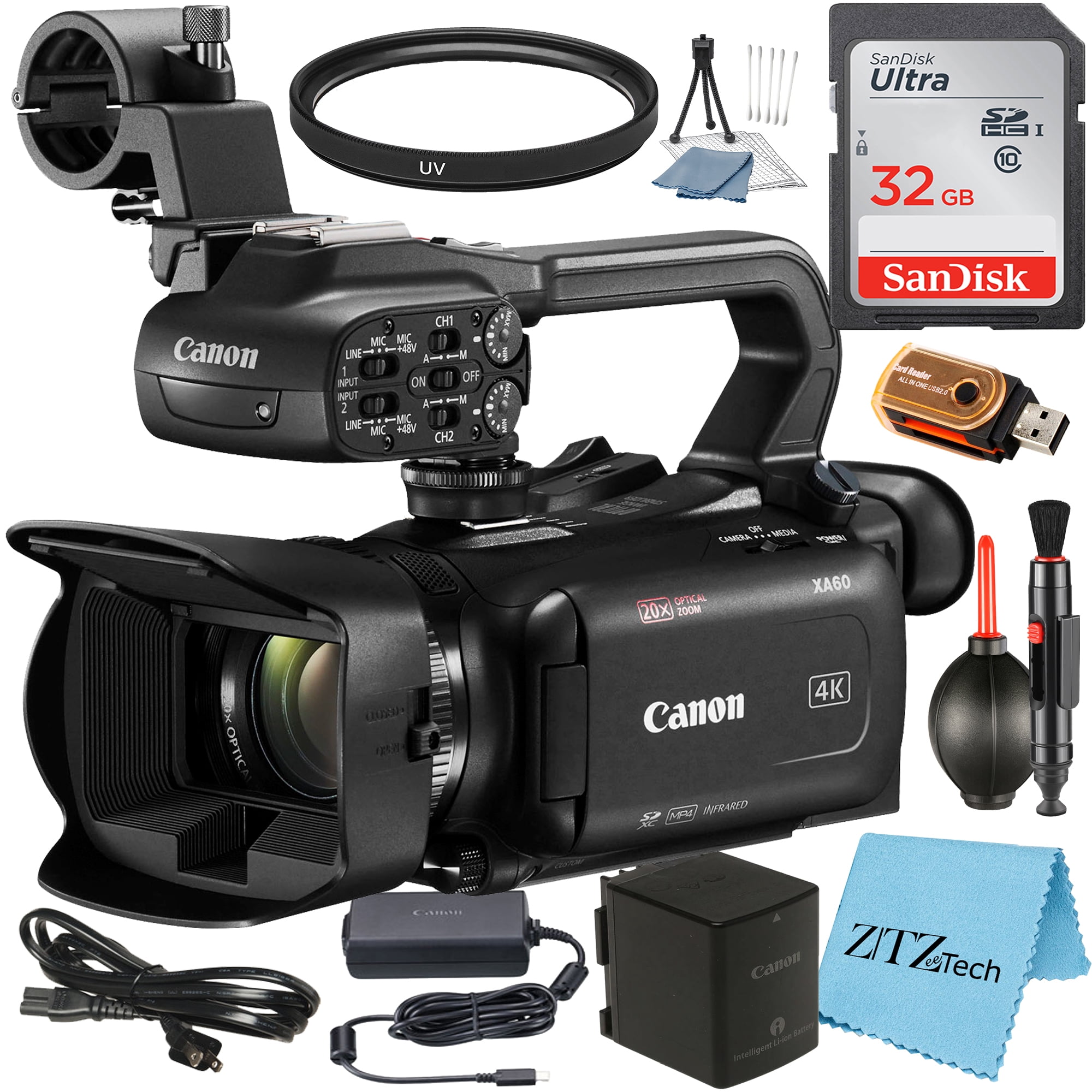 Canon XA60 Professional UHD 4K Camcorder with SanDisk 32GB Memory Card UV Fliter ZeeTech Accessory Bundle - Walmart.com