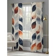 thumbnail image 5 of Navy Blue Burnt Orange Botanical Semi Sheer Curtains 84 Inch Length 2 Panels Set, Vintage Leaves Sheer Kitchen Curtain Privacy Voile Window Curtain for Living Room Bedroom Rod Pocket Drapes, 5 of 7