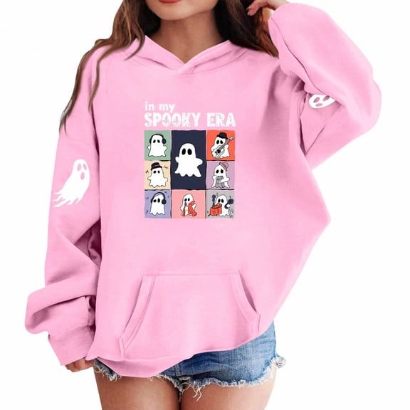 DJDLJWCJ Boys Halloween Graphic Hoodie Kids Halloween Print Pullover Sweatshirts, Fun Casual Fall Festival Tops Pink Size 5T