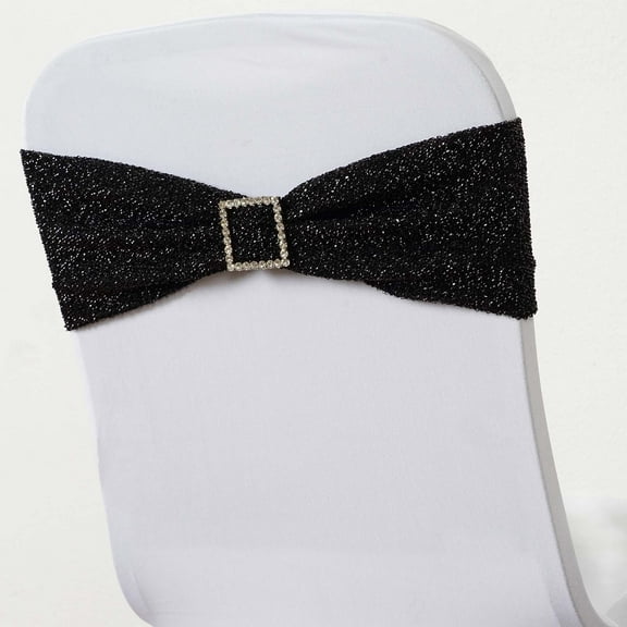 BalsaCircle 5 Black Metallic Spandex Chair Sashes Bows Ties Party Ceremony