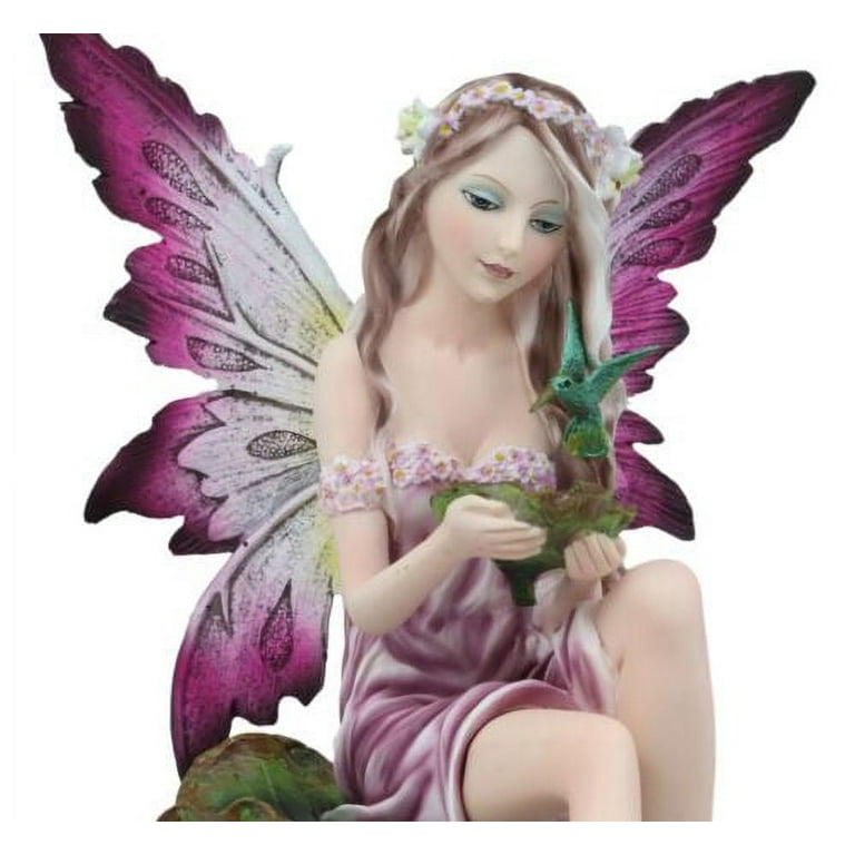 Mysterious Water Lagoon Purple Fairy With Hummingbird Statue 9