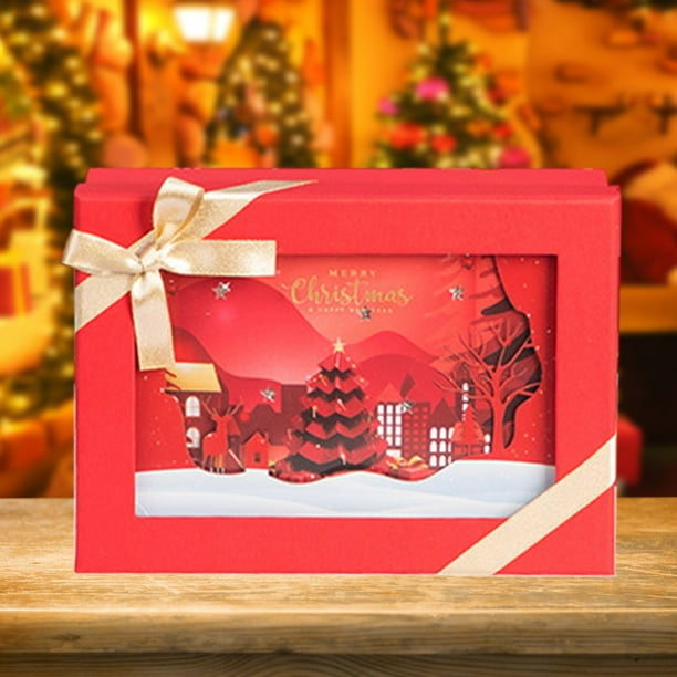 Adornos navideños, adornos para el árbol de Navidad, regalos de Navidad, caja de regalo navideña con luces para novia, linda caja de regalo de Nochebuena con luces, papel de regalo navideño