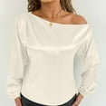 thumbnail image 5 of Kaemgyyd Satin Womens Tops Silk off the Shoulder Loose Dressy Blouse Soft Lantern Long Sleeve Elegant Shirt for Party, 5 of 7