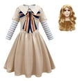 thumbnail image 1 of Kawell M3gan Costume pour Filles Megan Costumes Uniforme Robe Tenue d'Halloween avec Manches à Nœud Sac et Perruques, 1 of 6
