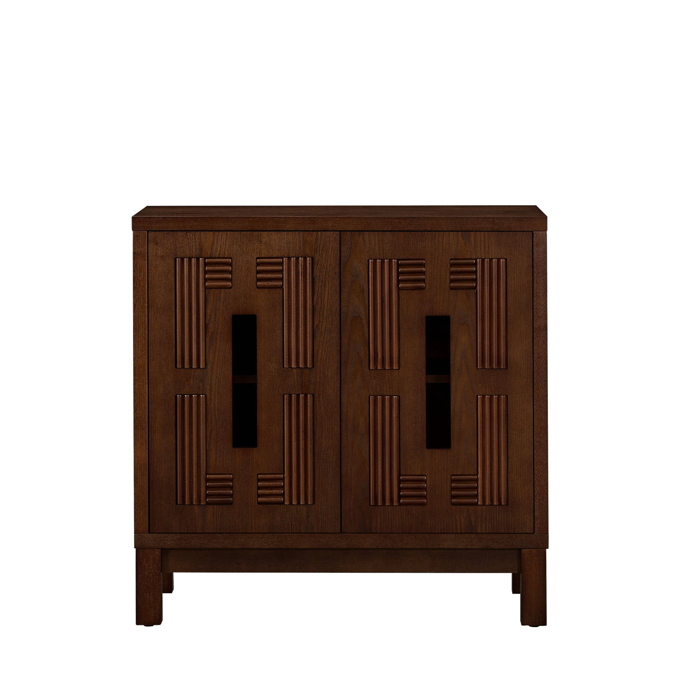 GDF Studio 31.5" Mid Century Modern Sideboard Cabinet with 2 Doors, Adjustable Shelf, Carved Openwork, Walnut