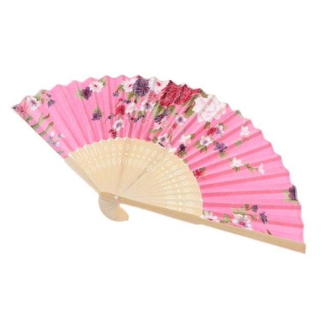 Milaget 8.27 Inch () Floral Foldable Hand Fan Vintage Handheld Silk Foldable Fan Pink