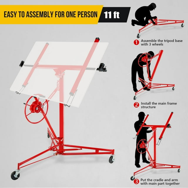 Garvee Vérin de Levage pour Panneau de Cloison Sèche de 11 Pi, Élévateur de Tôle en Acier Robuste de 150 Lb avec Roues
