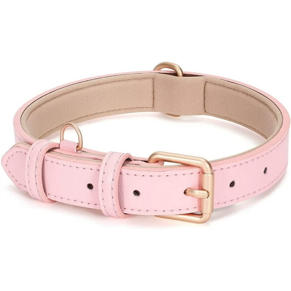 Leather Dog Collar for Small Medium Large Dog Adjustable Soft Breathable Leather Padded Puppy Collar with Alloy Buckle Heavy Duty Waterproof Classic Dog Pet Collar,Pink,M