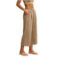 thumbnail image 4 of QIYAGBSA Women's Wide Leg Capri Pants Button Front Elastic Back Waist Side Pockets Summer Casual Wear (Khaki, L), 4 of 7