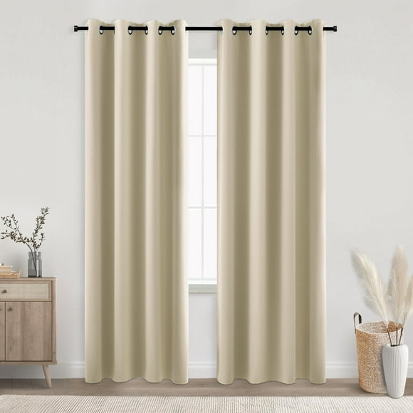 Juego de cortinas KOUFALL, color beige arena, 230 cm, opacas, 2 paneles