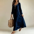 thumbnail image 4 of DailyTrove Women Long Sleeve U Neck Velvet Maxi Dress Loose Solid Casual Fall Winter Long Dress, 4 of 5