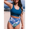 thumbnail image 4 of SHEWIN Women Bikini Sets Two Piece Swimsuits Floral Print Bathing Suits High Waisted Bikini Swimwear Racerback Tops with Bottom Blue US 2-4, 4 of 11