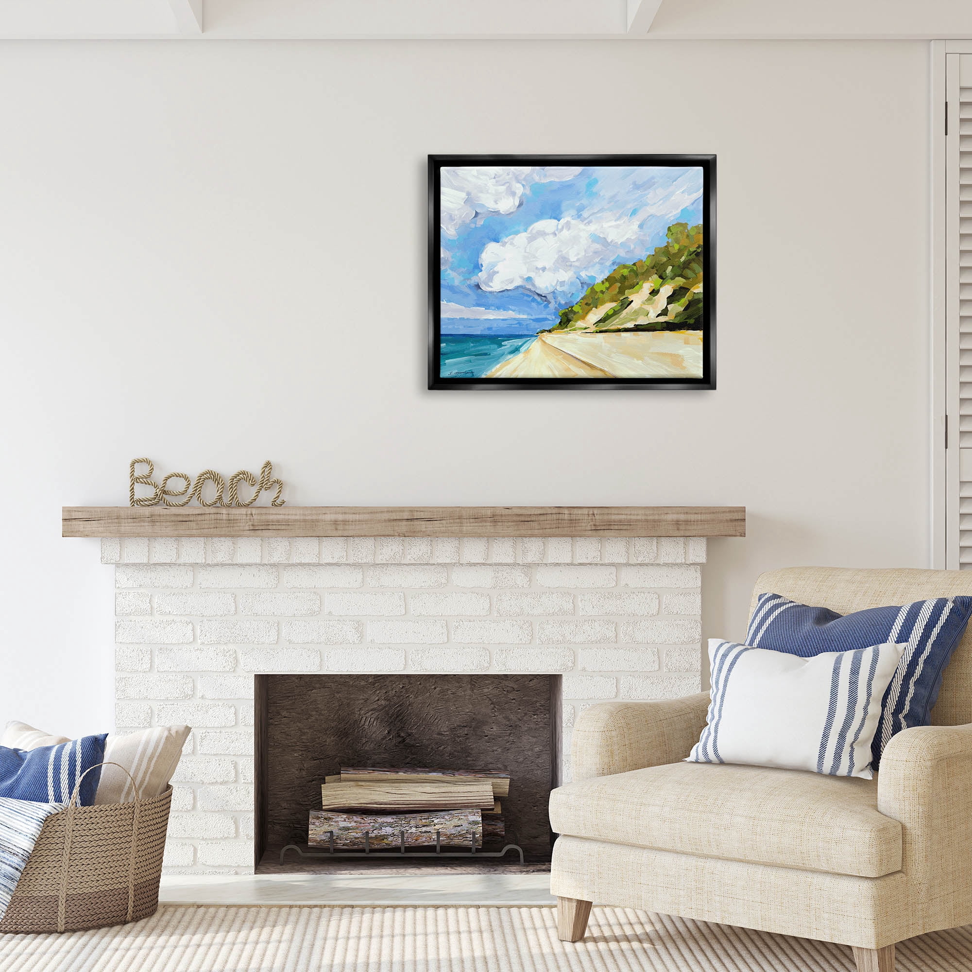 Stupell Industries Cloudy Coastal Cliffs Painting Coastal Painting Black Floater Framed Art Print Wall Art
