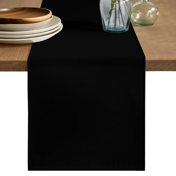 Black Short Table Runner 60 Inches Long, Solid Color Farmhouse Black Cotton Linen Table Runners Dresser Scarves, Fabric Tabletop Scarf Furniture Cover for Home Dinner Party Decor 13"x60"