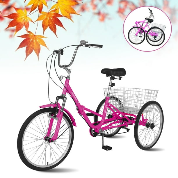 MOPHOTO 26" Adult Tricycle Folding Three Wheel Cruiser Bikes 7 Speed