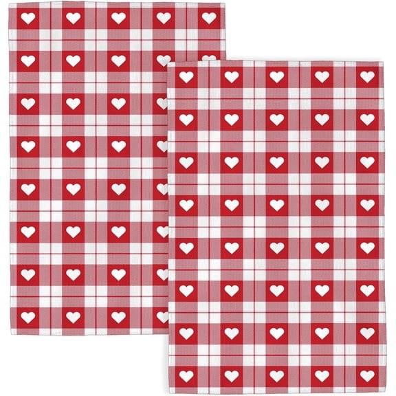 Valentines Kitchen Towels 18x26 Inch Red Love Heart Buffalo Plaid Decor Dish Towels Checkered Gingham Anniversary Wedding Holiday Hand Towel Absorbent Dish Cloths for Kitchen Dining Set of 2