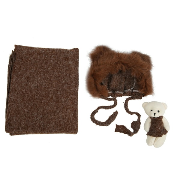 Juego de 3 piezas de accesorios para fotografía de bebés, gorro, manta, juguete, disfraz, ropa para recién nacidos, color café