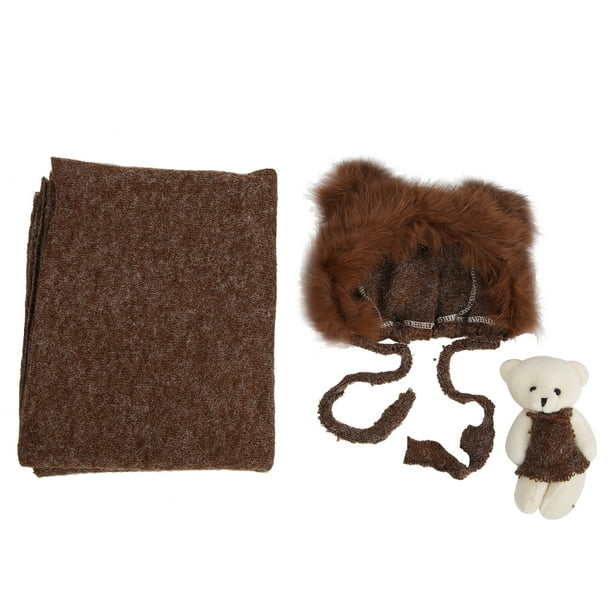 Juego de 3 piezas de accesorios para fotografía de bebés, gorro, manta, juguete, disfraz, ropa para recién nacidos, color café