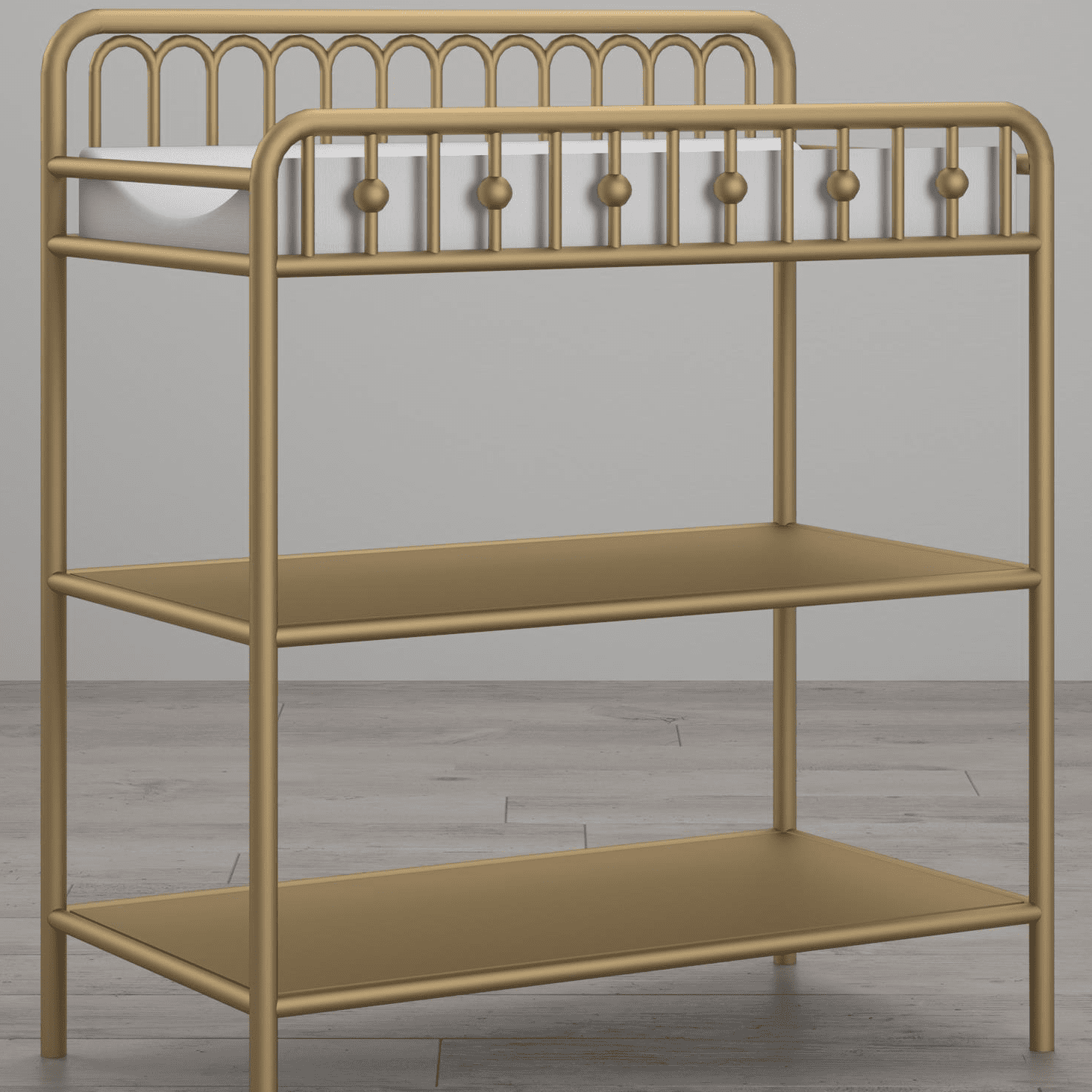 white and gold changing table