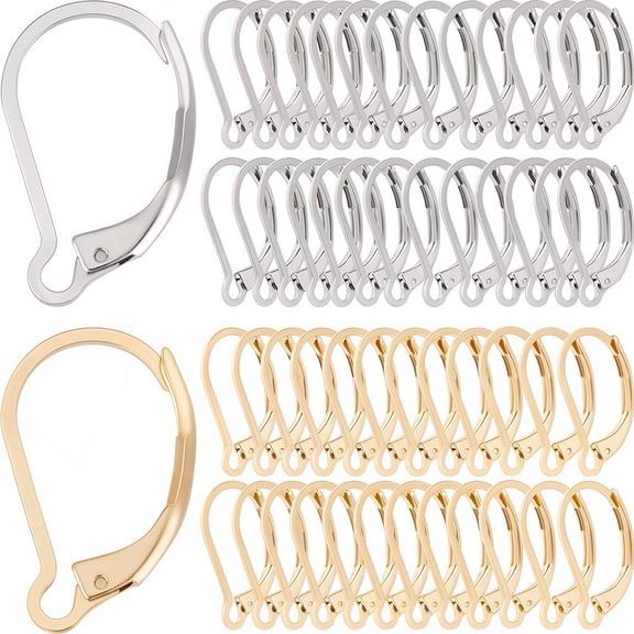 1 Box 1 Box 100Pcs 24K Gold Plated Stainless Steel Earring Hooks Leverback Earring Findings French Ear Wires Earrings Clasps Lever Back Earring Hooks Leverbacks for Jewelry Making DIY Crafts