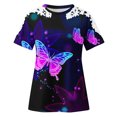 thumbnail image 4 of Awdenio Clearance Womens Casual Short Sleeve Shirts Tunics Tops for Summer Women Cold Shoulder Butterfly Print Short Sleeve Plus-Size Shirt Blouse Tops, 4 of 5