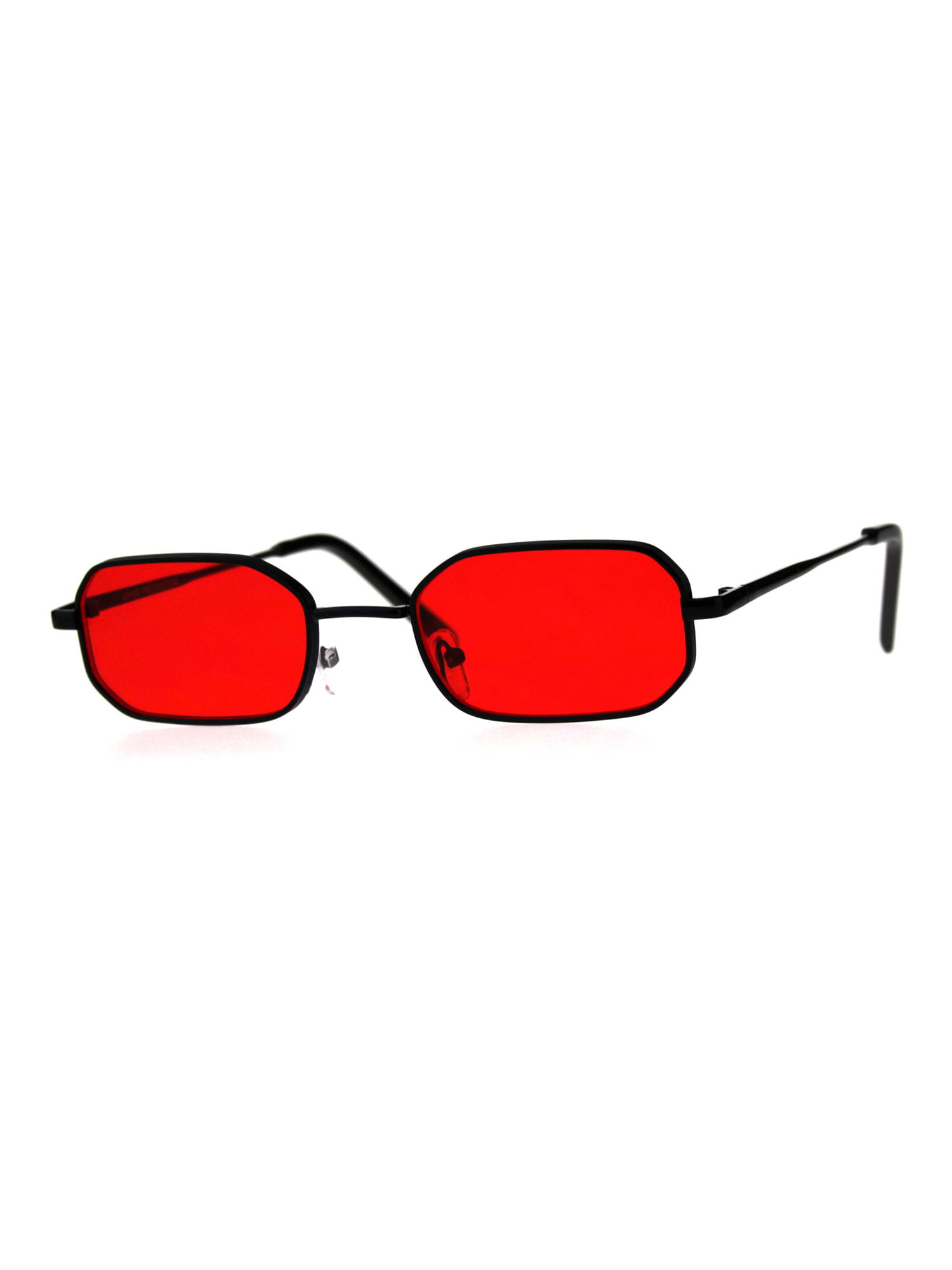 Mens Pop Color Lens Pimp Narrow Rectangular Metal Rim Sunglasses Black Red