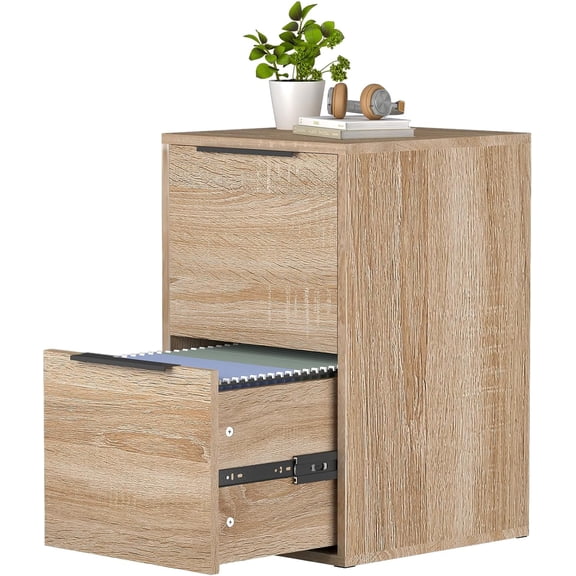 2 Drawer File Cabinet, Wood Filing Cabinet for Letter Size Filings, Under Desk Small Filing Cabinets for Home Office, Oak