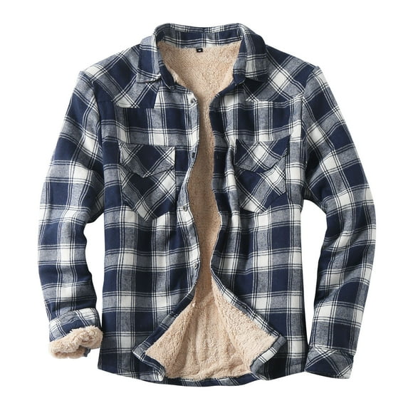 2025 Men's Casual Jackets Mens Autumn and Winter Mens Small Winter Coat Casual Sanding Plaid Jacket with Shoe Lacing Pocket Lambswool Buckle Composite Lightweight Jacket Mens Coat