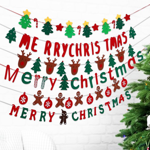 IFANTNG 6 guirnaldas navideñas de fieltro para repisa de chimenea, decoración de pared colgante, 6 estilos, decoración festiva