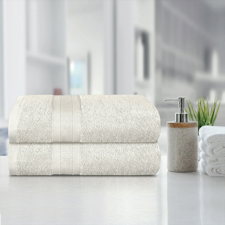 Trident Soft and Plush 2 Piece Solid Print Cotton Bath Towel Set Linen White Walmart