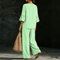 thumbnail image 5 of Mifsaly 2 Piece Lounge Set Women Casual V Neck Tops and Flowy Wide Leg Palazzo Pants Comfortable Outdoor Casual Vacation Matching Outfits with Pockets Green,S, 5 of 7