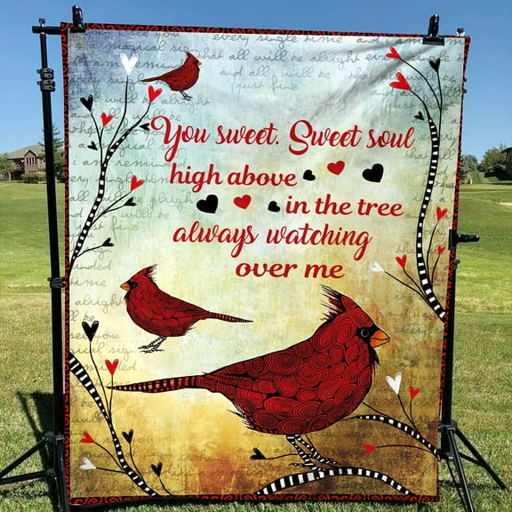 Cozy Red Bird Pattern Flannel Throw Blanket - Perfect Gift for Wife, Soft & Warm for Couch, Bed, Office, and Travel