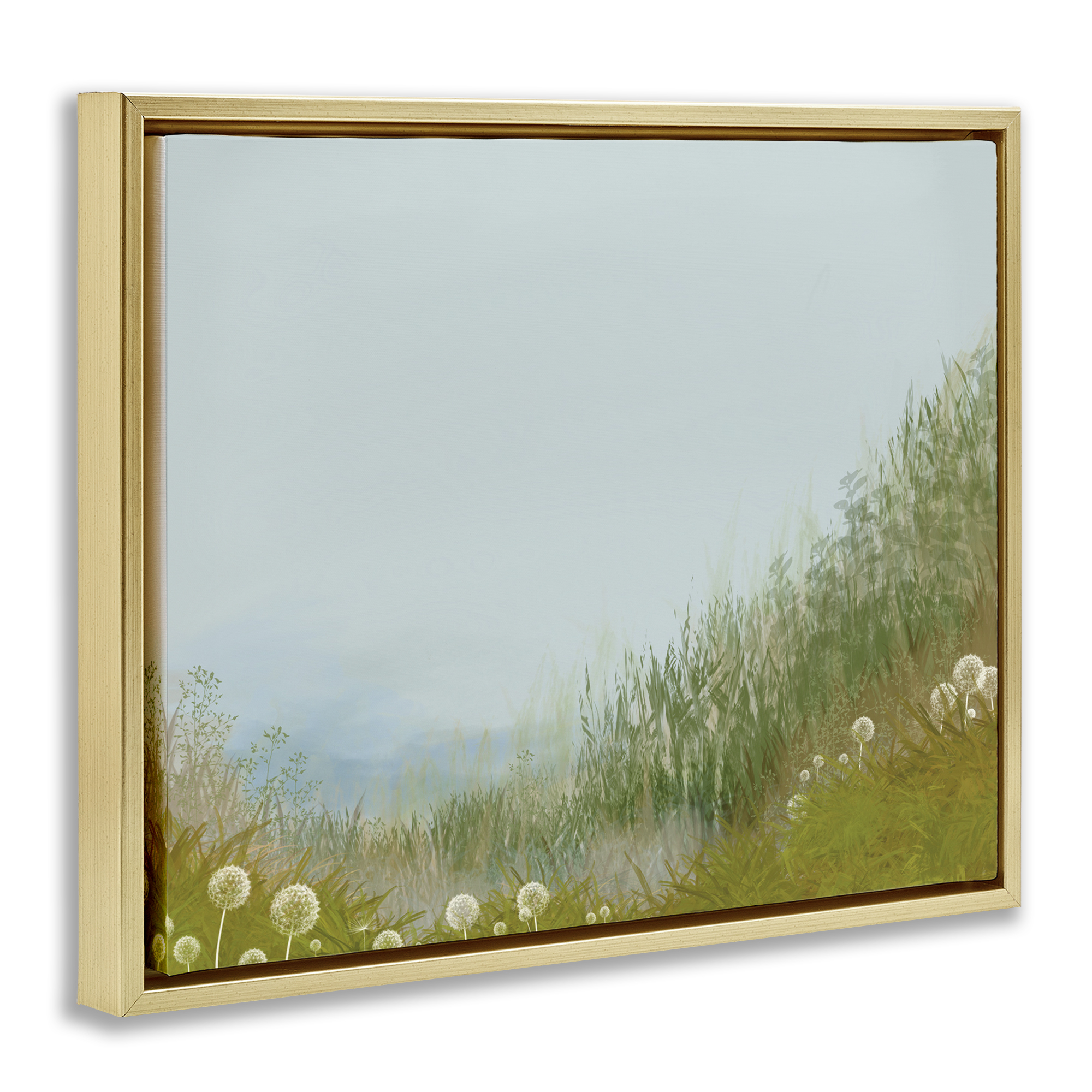 Misty Meadow Hill Gold Framed Floater Canvas Wall Art, design by Renel Peters