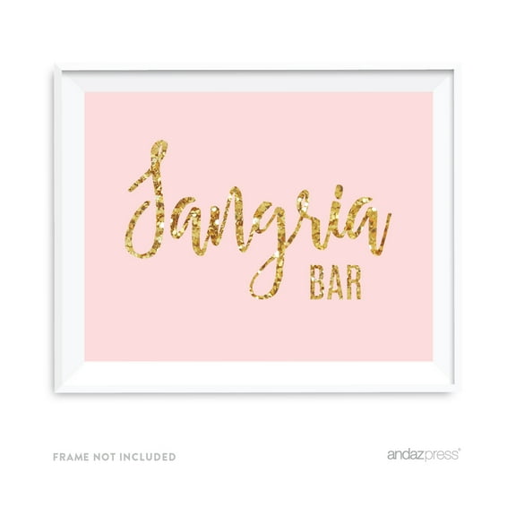 Sangria Bar Blush Pink Gold Glitter Print Wedding Party Signs