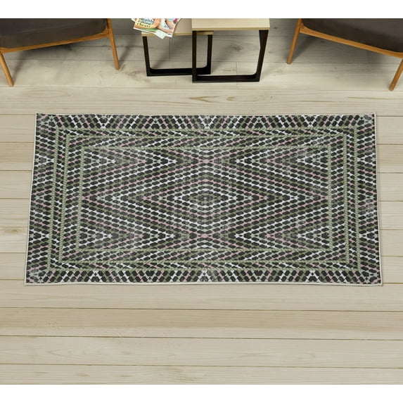 Geometric Decorative Rug, Pastel Ombre Colored Zigzag Look Abstract Forms Rhombus Rustic Motif, Quality Carpet for Bedroom Dorm and Living Room, 6 Sizes, Pistachio Green, by Ambesonne