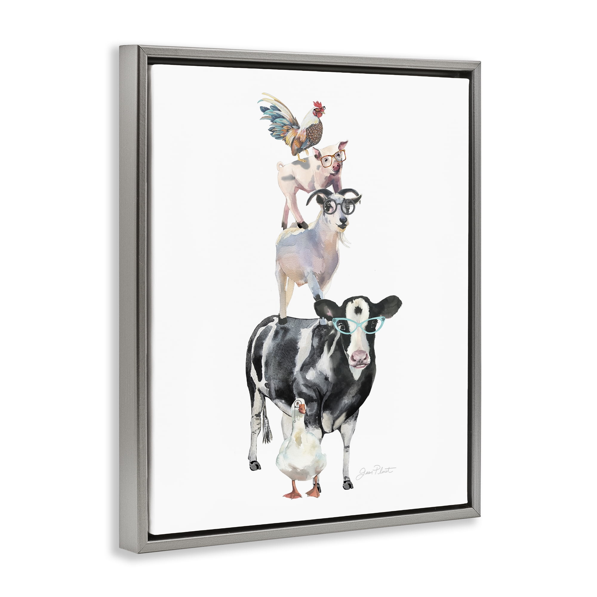Farm Animal Family Gray Framed Floater Canvas Wall Art, design by Jean Plout