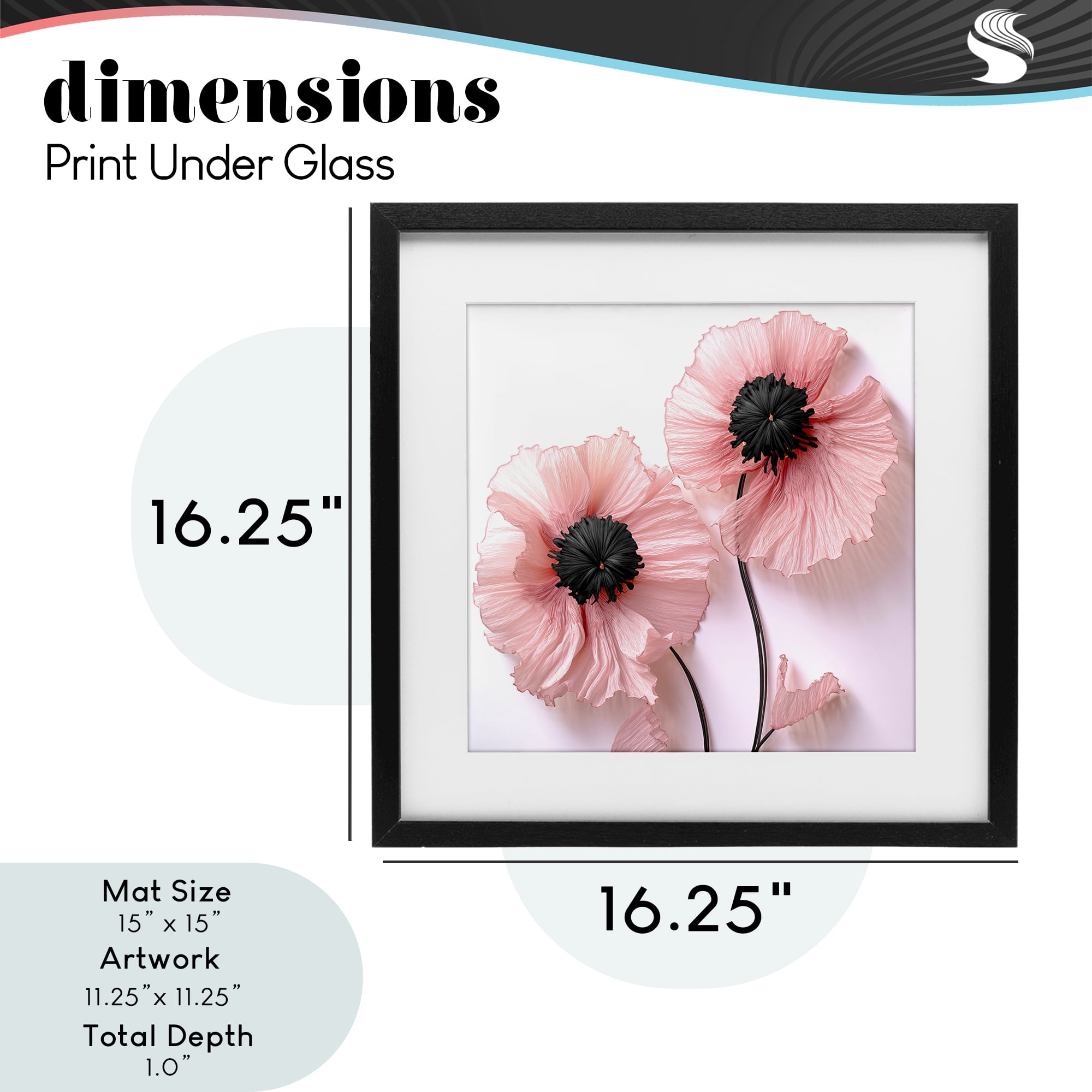 Properly Pink Poppies Black Framed Print Under Glass, design by Sasha