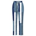 thumbnail image 4 of Womens Color Block Linen Pants High Waisted Casual Lounge Pants Drawstring Loose Fit Straight Pants 2024 Blue,XXXL, 4 of 5