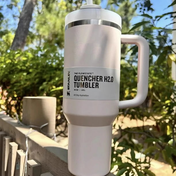 Stanley Quencher H2.0 Taza de coche con aislamiento al vacío y asa de acero inoxidable 304 Taza con pajita Taza de hielo para agua, té helado o café 40oz