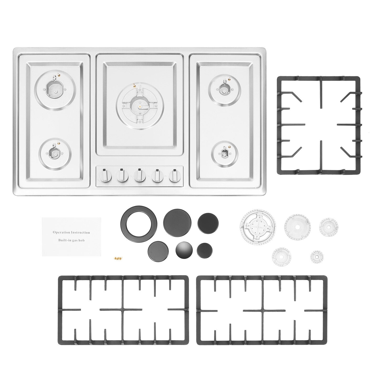 34" Gas Stove Cooktop with 5 Burners Kitchen, Stainless Steel Cooker Built-in NG/LPG Gas Cooktop