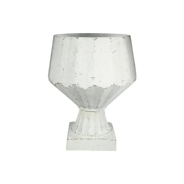 Benjara BM219187 Polyresin Vase with Pedestal base & Rough Body, Weathered White