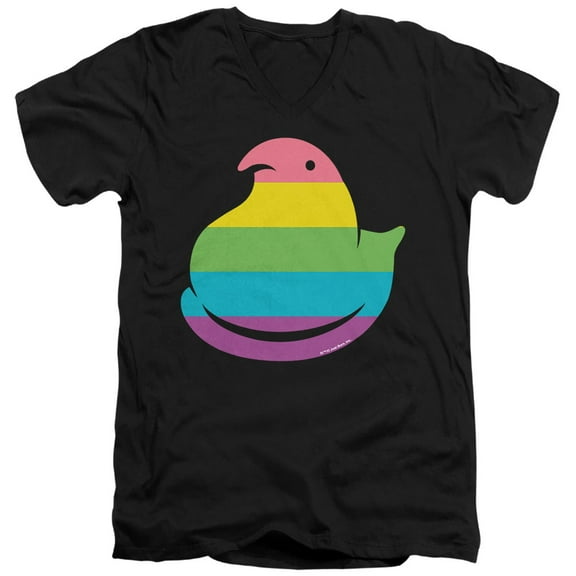 Rainbow Striped Easter Peep Unisex Adult V-Neck T Shirt (X-Large) Black