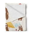 thumbnail image 2 of Sloth Soft Flannel Fleece Throw Blanket, Funny Sluggard Animal Character Different Poses Lazy Cartoon Mammal, Cozy Plush for Indoor and Outdoor Use, 50" x 60", Brown Pale Pink Blue, by Ambesonne, 2 of 5