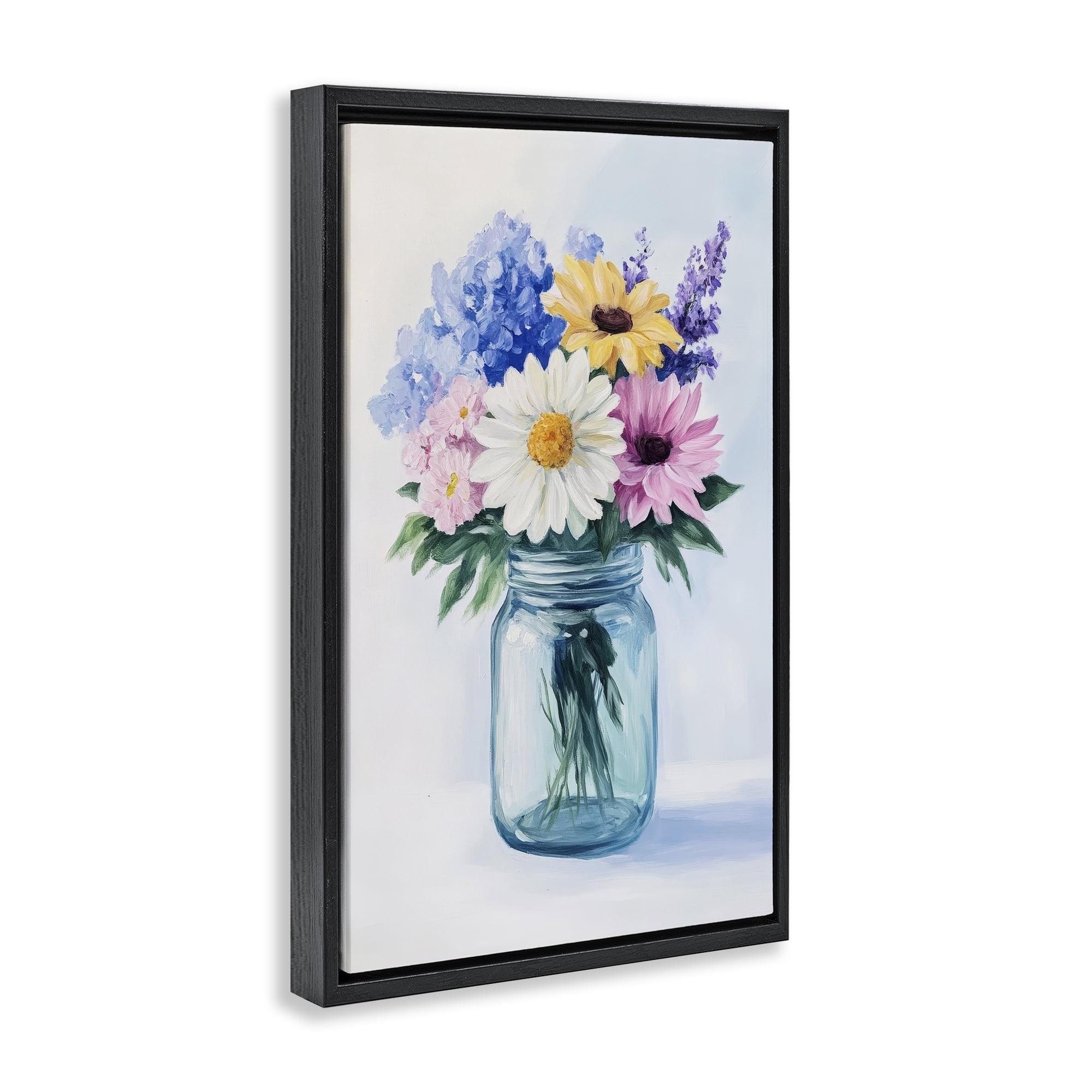 Stupell Industries Country Jar Wildflower Bouquet Black Framed Floater Canvas Wall Art, design by Petal Prints Design