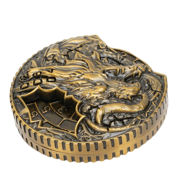 Tabletop Game , Scratch Proof Integrated Replacement 7 in 1 Spinner Complex Dragon Patterns with Storage Box for Fantasy Games Antique Brass
