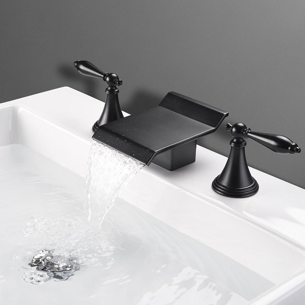 Aquaterior 3pcs Hot & Cold Water Waterfall Roman Faucet Bath Tub Vessel Sink Bathroom Tap Lavatory - image 2 of 9