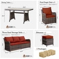 thumbnail image 3 of MEISSALIVVE 6 Pieces Patio Furniture Set with Dining Table, Outdoor Wicker Conversation Set with Fixed Chairs, Wicker Armrest, 2 Ottomans, Red, 3 of 8