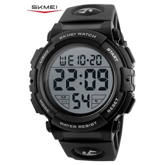 SKMEI Men's Digital Watch, Round Sport Watch with Stopwatch Alarm Date and EL Backlight, PU band, 5ATM Water Resistant