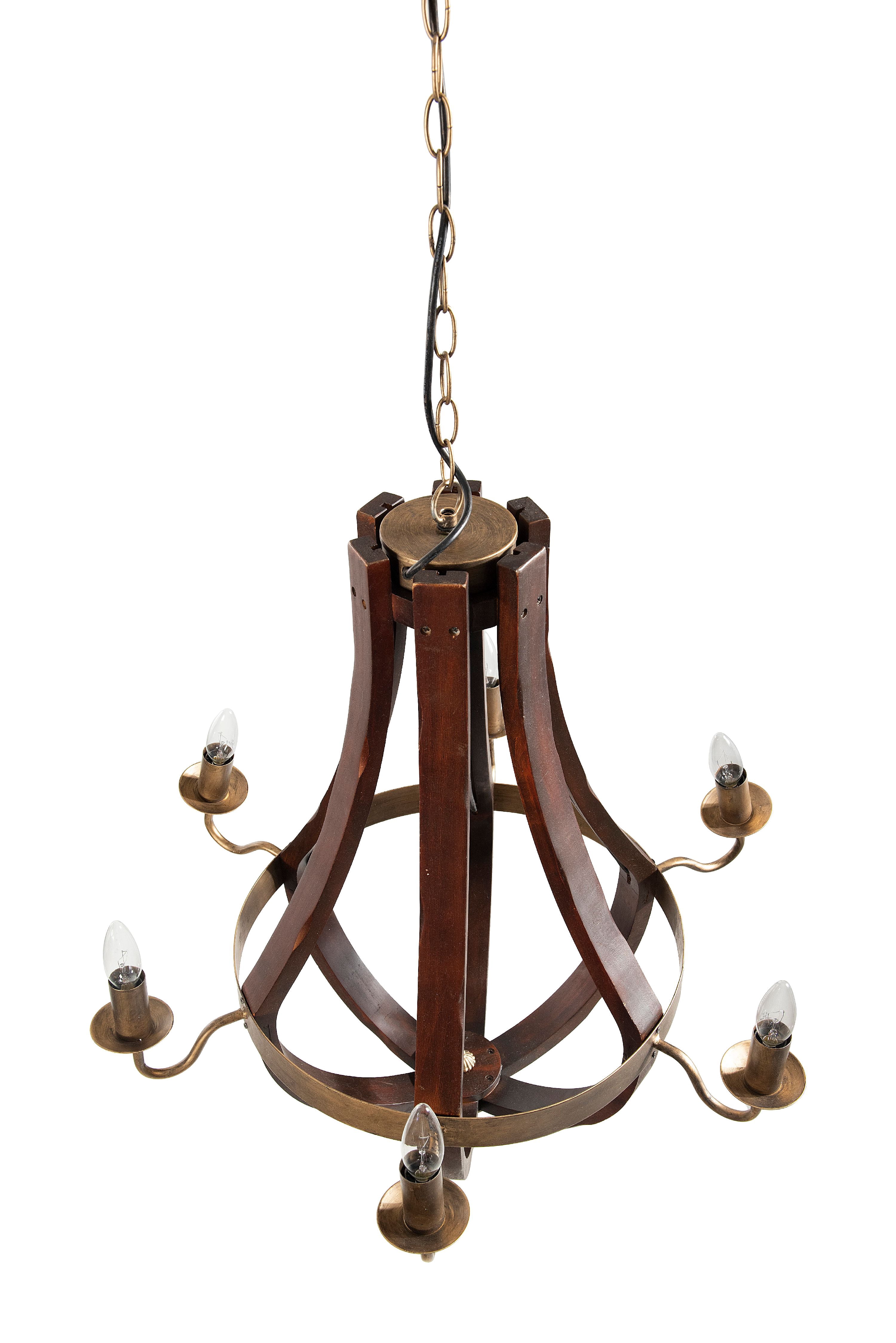 Creative Co-Op Wood & Metal Chandelier with Six Lightbulbs