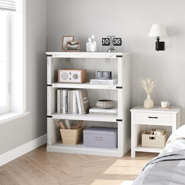 39.9in de altura 3 - tier de madera estilo rural estante de libros - abiertos para exposición y almacenamiento estante para oficina en casa, sala de estar, y dormitorio
